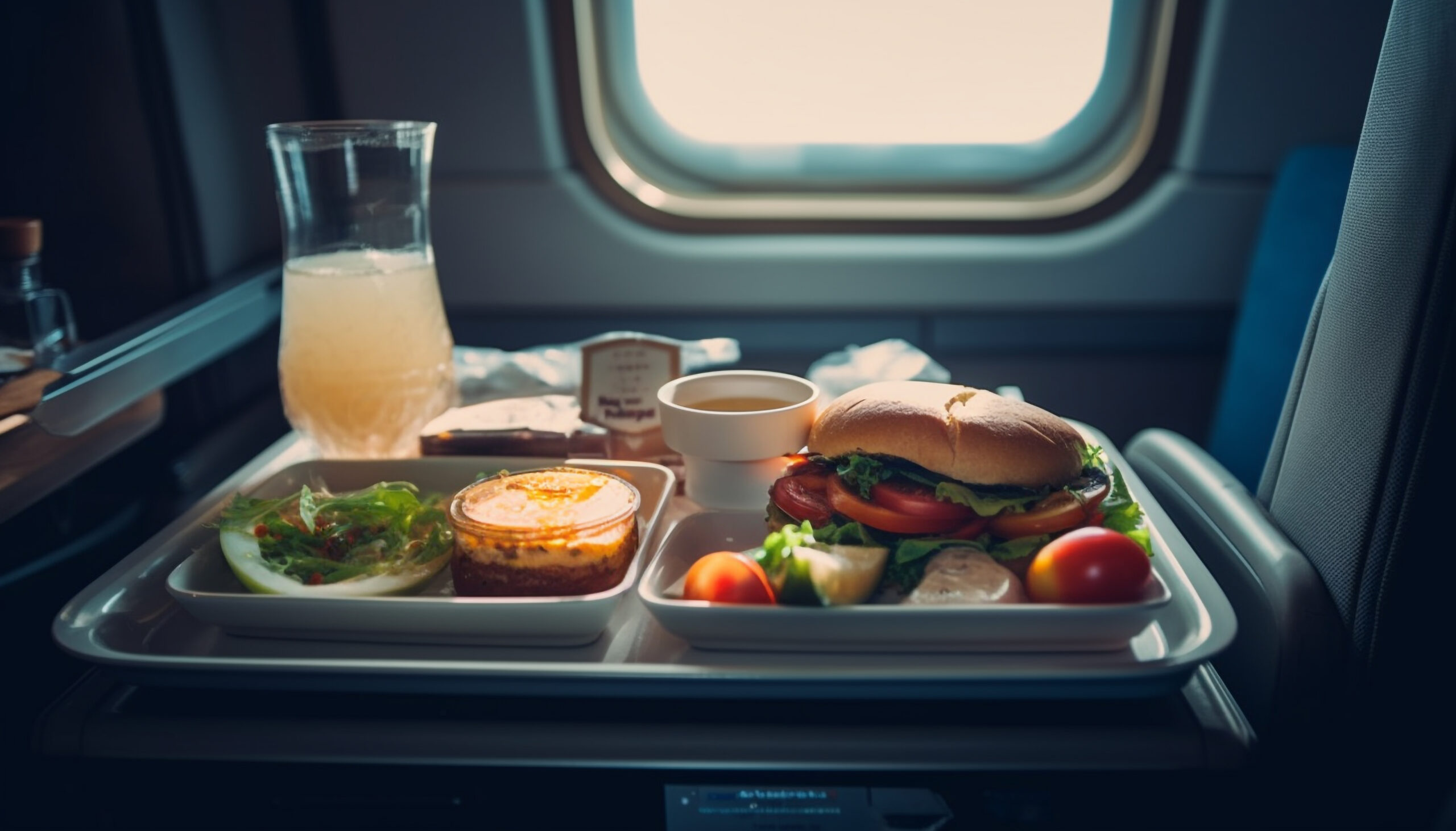 Plateau-repas dans un avion